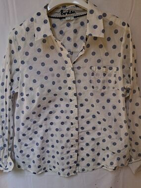 Boden Womens White Blue Polka Dot Button Down Shirt Long Sleeve Size US 12R